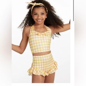 weissman wipe out Yellow Gingham Two-Piece Set with Headband